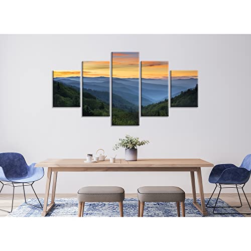 Great Smoky Mountains National Park Canvas Wall Art, North Carolina Sunrise Landscape Wall Decor, Pictures Paintings Decorations Posters Prints Framed Ready To Hang(60''Wx32''H) #TOP1