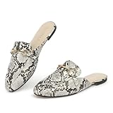 MUSSHOE Mules for Women Flats Comfortable Slip on Women Mules Backless Loafers,Snake pu 9