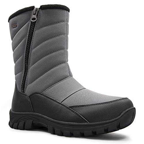 mysoft Mens Winter Snow Boots Waterproof Insulated Mid-Calf Hiking Boot Fur Lined Warm Outdoor Tall Shoes Lightweight