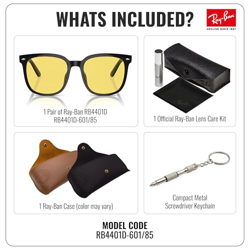 Image of Ray-Ban RB4401D Square Shaped Sunglasses for Men & Women with Official RAYBAN Eyewear Kit