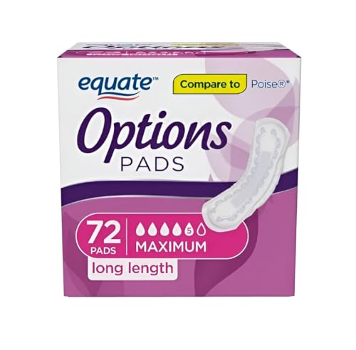 Equate Options Women's Incontinence Pads, Maximum Absorbency, Long Length ~ (72 Count) ~ (1 Pack).