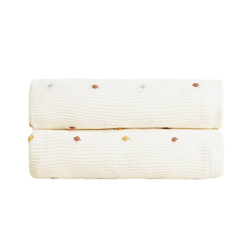 Couverture à pois beige coton doux contre le froid de climatisation au bureau