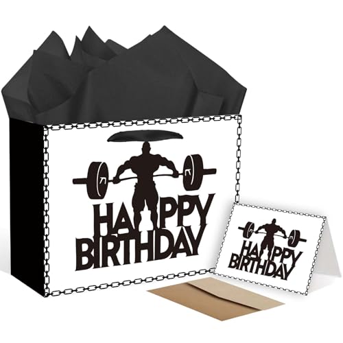 HZRNNA Gym Gift Bag with Tissue & Card, Large Birthday Decor