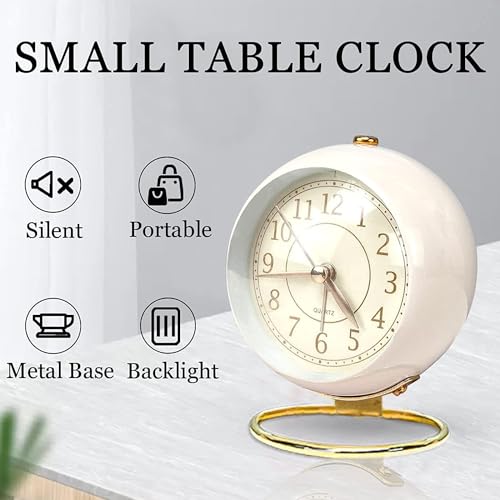 Image of Alarm Clock Analog Table Clock with Twin Bell Design and Numbered Dial, Desktop Timepiece (Retro Metal Desk Clock White)