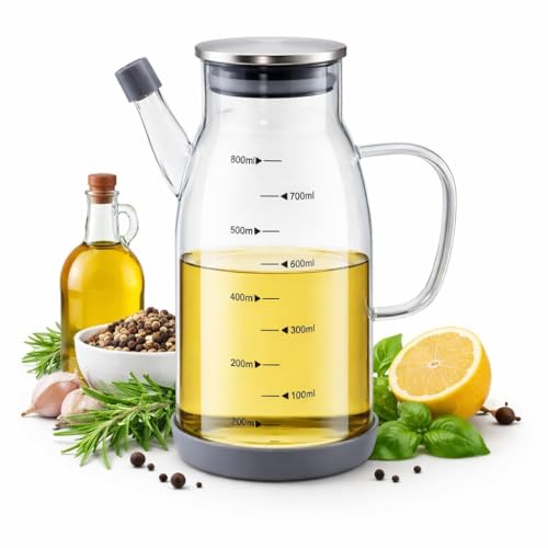 Image of 800ml Borosilicate Glass Oil Dispenser with Anti-Drip Spout & Leakproof Lid | BPA-Free Kitchen Jar with Measurement Markings | Silicone Base | For Oil, Vinegar, Soy Sauce & Seasonings(800ml)