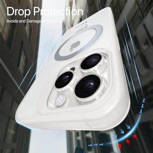 Image of Vaku Luxos Astros Magpro Back Cover Case for iPhone 15 Pro Max with Magnetic Alloy Ring Metal Kickstand Scratch Resistant Slim Thin Military-Grade Protection Compatible with MagSafe - White