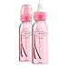 Dr. Brown’s Natural Flow® Anti-Colic Options+™ Narrow Baby Bottles, 8 oz/250ml, with Level 1 Slow Flow Nipple, 4 Pack, Pink/Clear