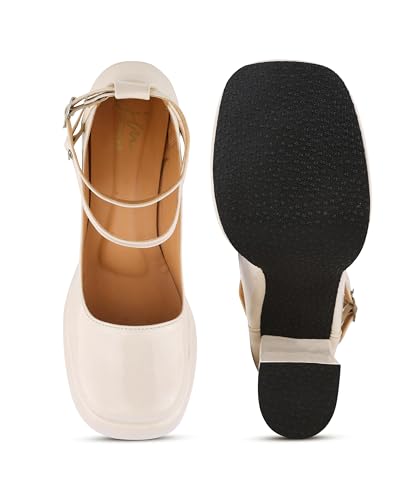 Image of JM LOOKS Mary Jane Shoes Women Chunky Block Heels Mary Janes Dress Shoes for Women Close Cap Toe 5 Inch Women's Pumps Shoes with Buckle Double Strap Comfy Pumps for Office Party Casual Wedding