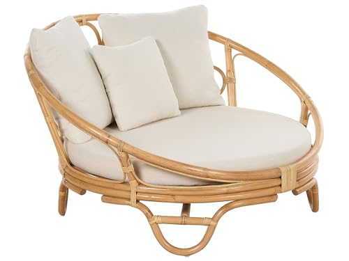 Beliani Garten Sonneninsel Rattan natürlich mit Auflagen beige Loungemöbel Boho Rossano