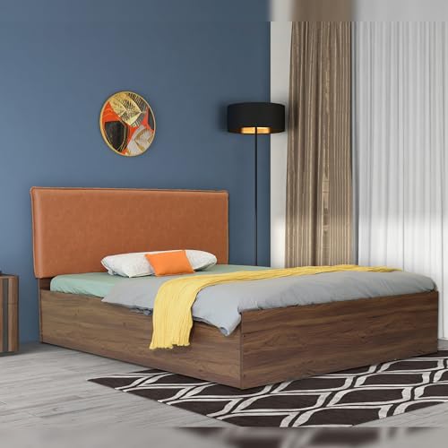 Image of DF2H Bed | 1 Year Warranty | Double Bed, Queen Size, Namah Premium Upholstery, Non-Woven & Fabric Base + 3mm MDF, Walnut Colour (Melamine Finish)