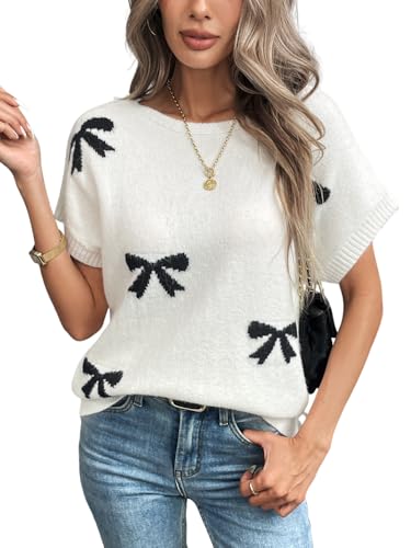Image of GORGLITTER Women's Bow Sweater Vest Tops Short Sleeve Cute Knit Tops Casual Lightweight Summer Vacation Going Out Outfits