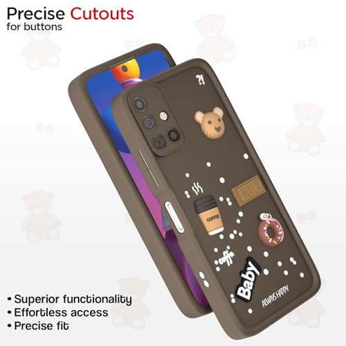 Image of Outlouders Back Cover for Samsung Galaxy M51 | Cute Fun Cartoon 3D Bear Silicone | Full Body Protection Bumper Case (Brown)