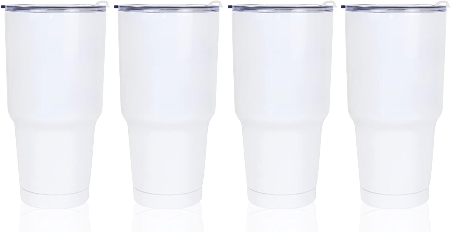 MAIKESUB 4 Pcs 30 oz Sublimation Double Wall Vacuum Insulated Cups With Lids Stainless Steel White Coffee Mugs for Vehicle Cup Holders Travel Tumbler Car Cups