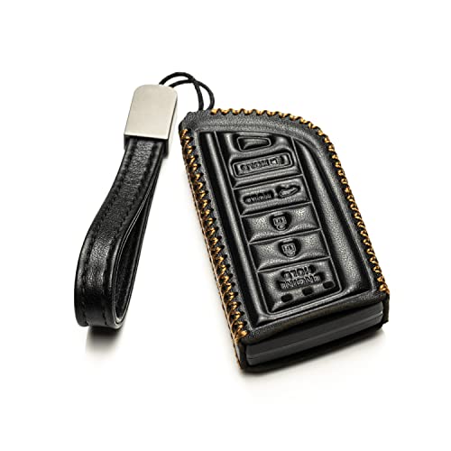 Image of Vitodeco Genuine Leather Smart Key Fob Case with Leather Key Strap Compatible for Acura MDX, RDX, ADX, TLX, INTEGRA - 5-Button, Black