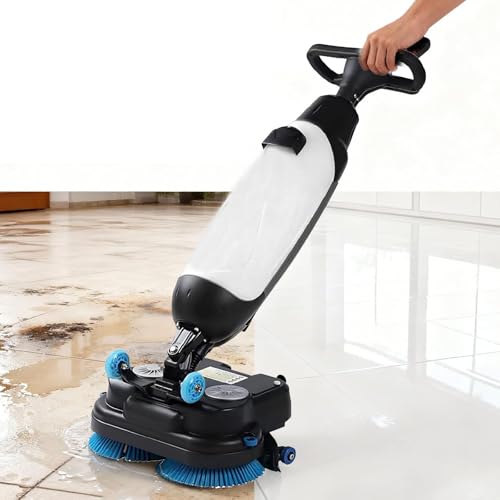 XUXIAO Commercial Electric Floor Scrubber Tile Polisher, Ultra-Compact & Portable Cordless Design, 360°Rotating, Self-Propelled, for Commercial Industrial Workshops White