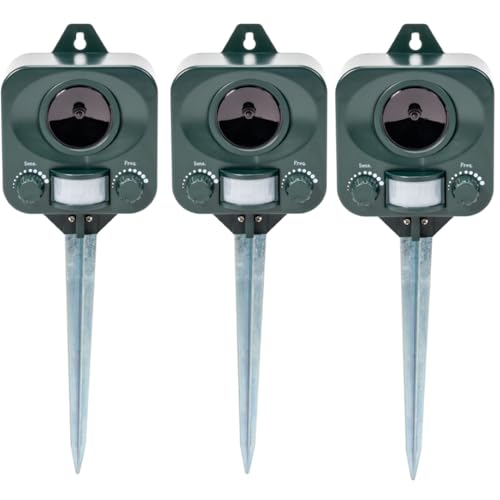 Pestbye® Battery Operated Motion Activated Waterproof Cat Repellent Quick Fix Ultrasonic Cat Scarer with Ground Stake - Set of 3