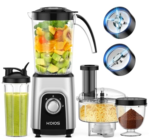 KOIOS 900W Countertop Blenders for Shakes and Smoothies, Protein Drinks Baby Food Nuts Spices, Grinder for Beans, 11 Pes Personal Blender with 2x18.6oz and 10oz Cups, Non-BPA