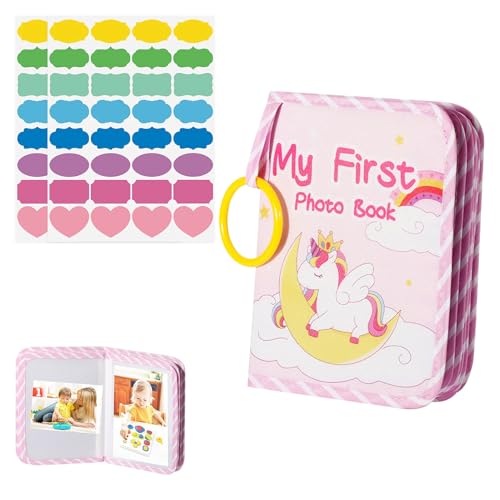 Baby Photo Album 4x6, Baby Memory Book, Soft Cloth Toddler Photo Albums, Holds 17 4x6 Photos, Perfect for Newborn Toddler Memories, Cartoon Toddler Memory Book, First Family Album Scrapbook (Unicorn)