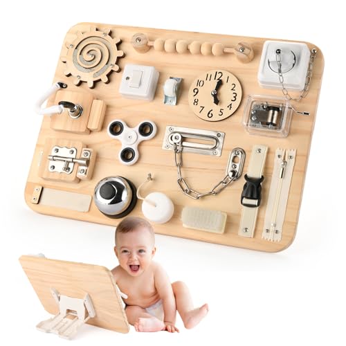 Potatomato Montessori Busy Board - Baby Spielzeug Sensorik Holzspielzeug Kinder Motorikspielzeug Lernspielzeug Reisespielzeug & Flugzeug Spielzeug Activity Board Kleinkind Autismus Spielzeug