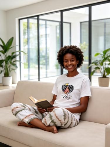 Image of Black History Pajamas, Graphic Matching Sets for Women, Magic Afro American Natural Hair Vintage Melanin T-Shirts and Pants