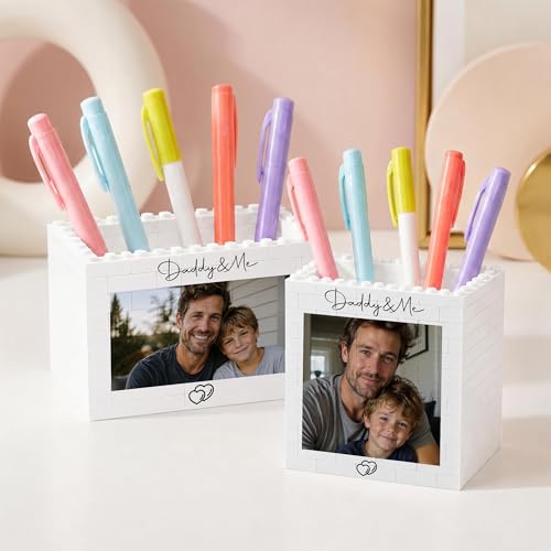 LCMAIT Porte-stylos en Blocs de Construction Personnalisable avec Photo- Organiseur de bureau créatif-Accessoire de Bureau Unique pour Enfants, Étudiants -...