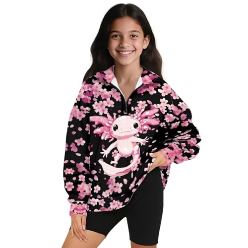 Girls Zip Up Sweatshirt Warm Comfy 1/4 Zip Long Sleeve Pullover Tops Fashion Casual Oversized Hoodies for Sports