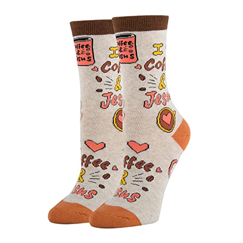 ooohyeah Womens Novelty Crew Socks Crazy Funny Cotton Dress Socks Christian Gift Coffee & Jesus
