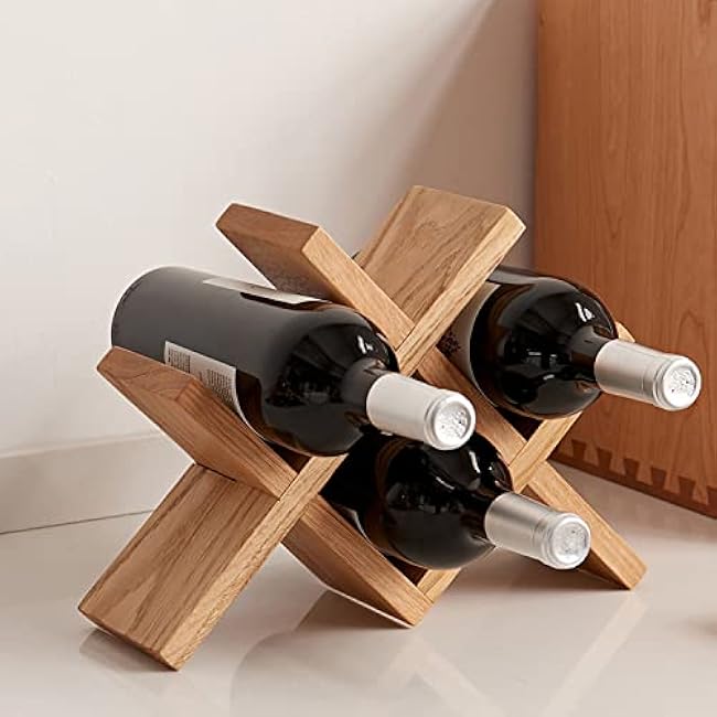 Wine Rack Countertop Oak Solid Wood Wine Organizer Rack 4 Bottles Holder for Wine, Drinks, Beer, Suit for Home, Bar, Kitchen,Cellar Basement,Oak