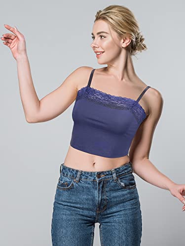 Pack of 4 Women's Camisole Crop Tops with Lace Trim Lace Cami Tops for Girls