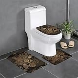 LimPac Gears Clock Bronze Century - Juego de 3 alfombras de baño antideslizantes y absorbentes, suaves, cómodas, con estampado elegante