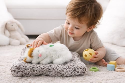 Image of Cute Sleeping Cat Soft Toy, White, Medium