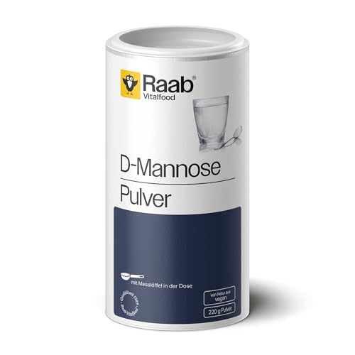 Raab Vitalfood® D-Mannose Pulver (220 g) - frei von Zusätzen, vegan, glutenfrei, gut löslich, mit Meßlöffel in der Dose, Vorratspackung, 100% D-Mannose (gewonnen aus Mais)
