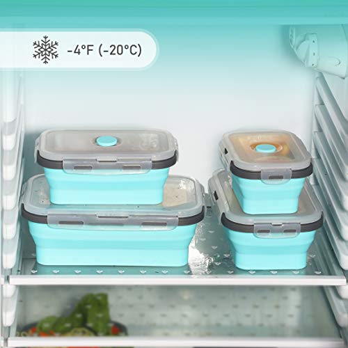Beeptrum Zusammenklappbarer Aufbewahrungsbehälter aus Silikon mit Deckel, tragbarer Bento-Box zum Platzsparen, Mikrowelle, 4er-Set… – Ansicht 6