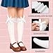 White Women Girl's Fashion Knee High Socks with Bow Womens Lace Ruffle Knee High Socks Girls Kawaii Lolita Stockings Cotton Bow Style Frilly Long Sock for Daily Wear Dating Performances Parties