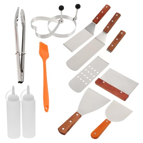 ORFOFE Kit de Utensilios para Barbacoa Exterior de Acero Inoxidable Resistente y Práctico para Barbacoa con Pinzas Espátulas y Cepillos para Cocinar Leña al Aire