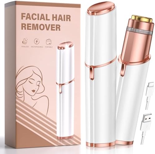 Facial Hair Removal for Women Face: Painless Rechargeable Face Shaver Electric Hair Remover Device for Peach Fuzz Upper Lip Chin (White)