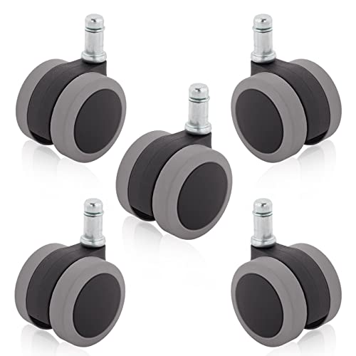 Enjoy Caster | Dual Injection Polyurethane Caster Wheels for Floor Protection | Fit Standard Stem Size 7/16-Inch Office Chairs | 2-Inch Office Chair Casters Replacement Wheels (Set of 5) (5005BUG-E)