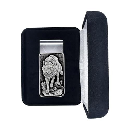 Wolves Money Clip | Durable Money Holder | Intricately Crafted Metal Pewter Elk Inlay