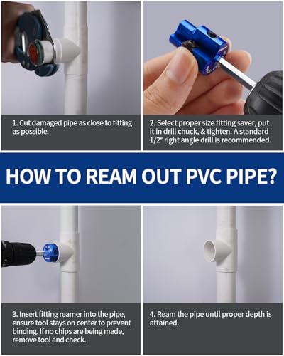 Image of DAYDOOR 1 /2'' PVC Pipe Reamer, 1 /2-Inch PVC Fitting Saver | 4-Sided Carbide Blade Hub Saver, Socket Saver Plumbing Tool for Sch.40 PVC, CPVC, ABS, Fit Standard 1 /2 inch Drills