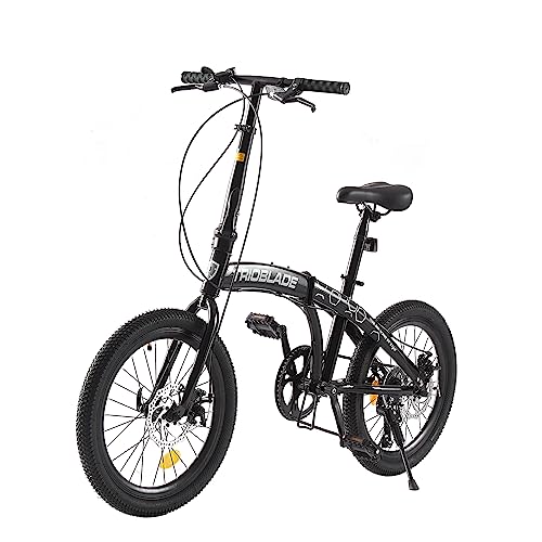 LSBIKE 20 Zoll Klapprad, 7-Gang Shimano Schaltung, Faltbares City Bike mit Scheibenbremse, Leichtes Fahrrad für Erwachsene & Jugendliche, Tragbares Stadtrad (Schwarz-Grau)