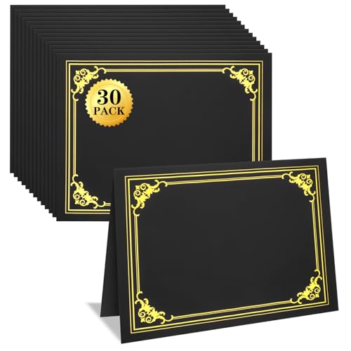 30 Packs Certificate Holders, Black Certificate Covers, Diploma Holders, Certificate Folders with Gold Foil Border for Letter Size 8.5" x 11" Certificates, Diploma, Documents, Award Cover