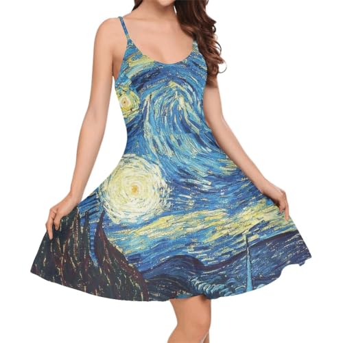 Image of Women's Spaghetti Strap Dress Summer Casual Swing Sundress Girls Beachwear Swing Mini Dress