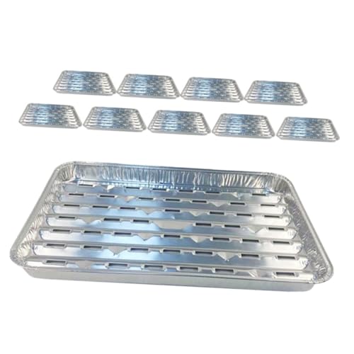 FRCOLOR 10個 使い捨てアルミ製グリルパン 有孔バーベキュー用 焼き網対応 大容量炭火焼肉用耐久ホイル容器 家 アウトドア調理向け