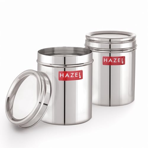 Image of HAZEL Stainless Steel Kitchen Container with Transparent Lid | Top See Through Kitchen Container Set with Matt Finish | Multipurpose Container for Kitchen Storage, 1100 ML, Set of 2