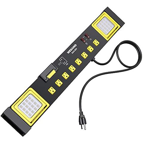 WEBANG Heavy Duty Metal Power Strip Surge Protector with 8 Outlets,2 USB Ports, Led Worklight, 15A Circuit Breaker, Wall Mount, UL Listed for Workshop/Garage/Countertop Cover