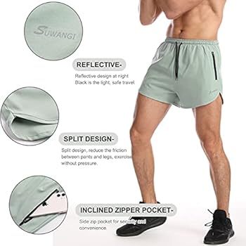 Suwangi Short De Sport Pour Homme - Short De Course Rapide Avec Slip Intérieur - Séchage Rapide - Pantalon De Sport Avec Bouton, Bleu, M