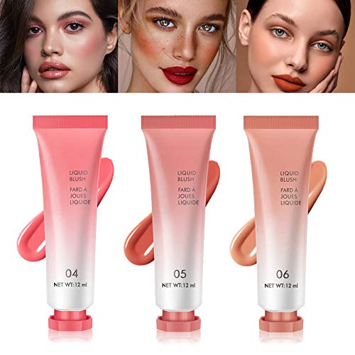 [3 Pack] LSxia Liquid Blush for Cheeks, Natural Looking Breathable Feel Cream Blush Lightweight Blusher and Blendable Cheek Color, Cruelty-Free Face Blush Makeup Gift for Women 12 ml/Pcs(Set B #4#5#6)