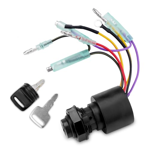 87-17009A2 Boat Ignition Switch with 2 Keys 3 Position 6 Wire Connectors Compatible with Mercury Sierra Mariner Outboard Motor Control Box Replace87-17009A5, MP41070,MP41070-2, MP41070-1