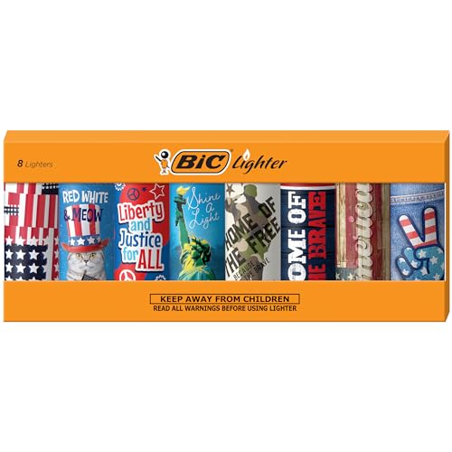 BIC Pocket Lighter, Special Edition Americana Collection, Assorted Unique Lighter Designs, 8 Count Pack of Lighters