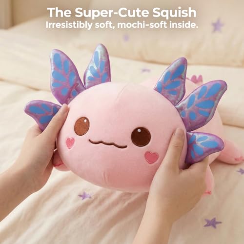 Image of Mewaii Cute Axolotl Plush Pillow, Kawaii Plushies Pink Axolotl Stuffed Animals, Squishy Plushies, Cuddle Plush Pillow for Kids & Girls (13 Inch)